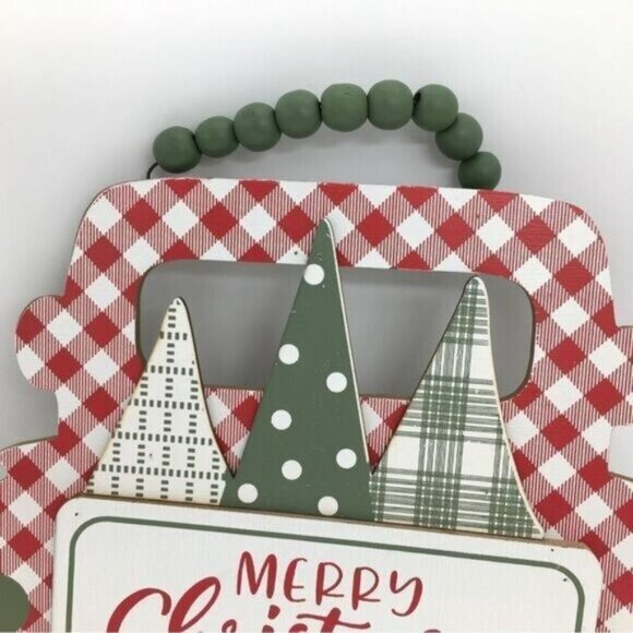 Merry Christmas Wood Wall Decor Red Plaid - Picture 6 of 7